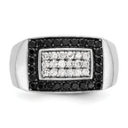 14k White Gold Men's Polished 1 Carat Black and White Diamond Rectangular Cluster Ring - Sophia Jewelers