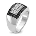 14k White Gold Men's Polished 1 Carat Black and White Diamond Rectangular Cluster Ring - Sophia Jewelers