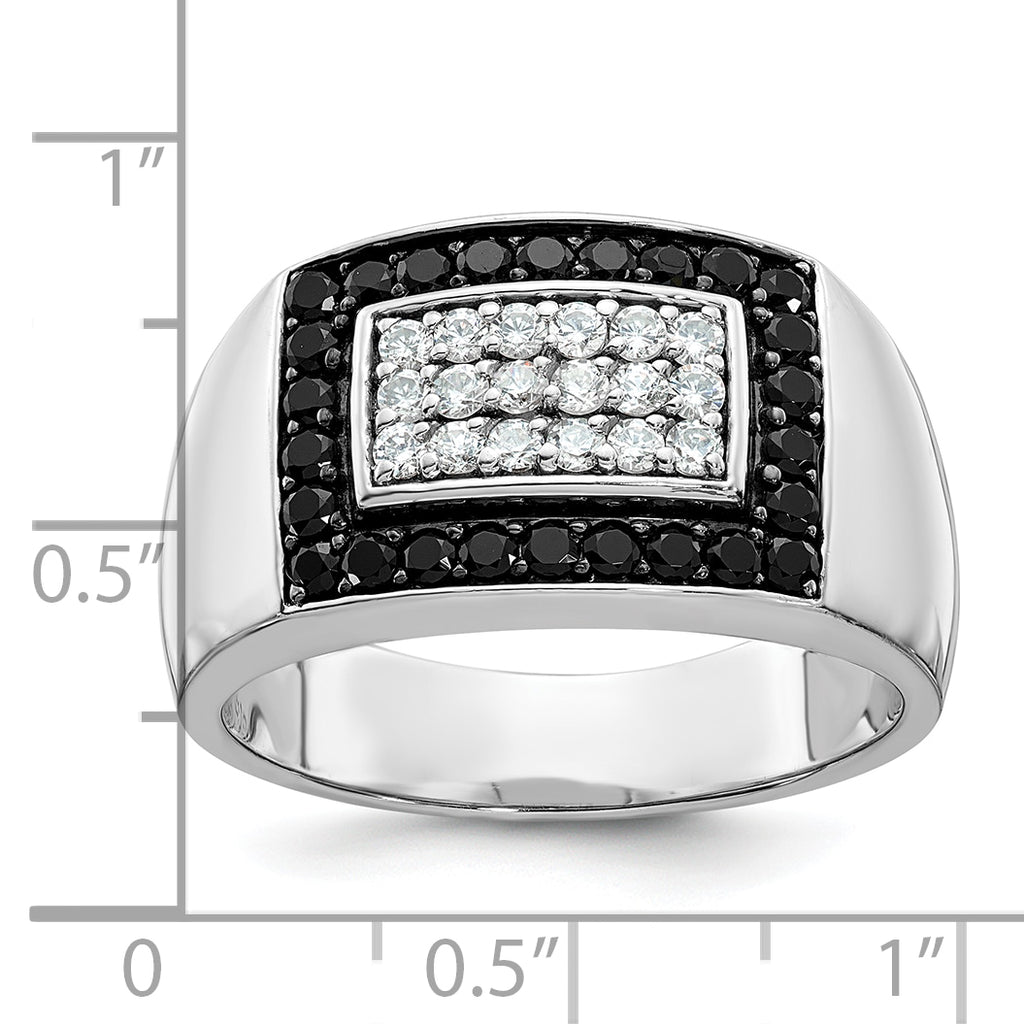 14k White Gold Men's Polished 1 Carat Black and White Diamond Rectangular Cluster Ring - Sophia Jewelers