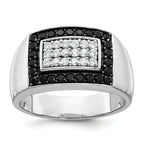14k White Gold Men's Polished 1 Carat Black and White Diamond Rectangular Cluster Ring - Sophia Jewelers