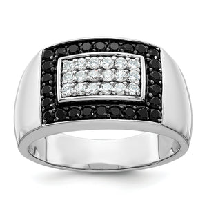 14k White Gold Men's Polished 1 Carat Black and White Diamond Rectangular Cluster Ring - Sophia Jewelers