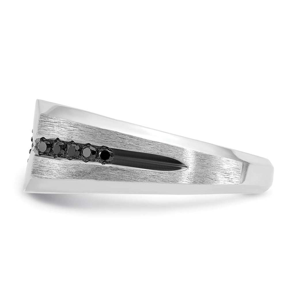 14k White Gold Men's Polished Satin and Grooved Ring Mounting, Mounting Only - Sophia Jewelers