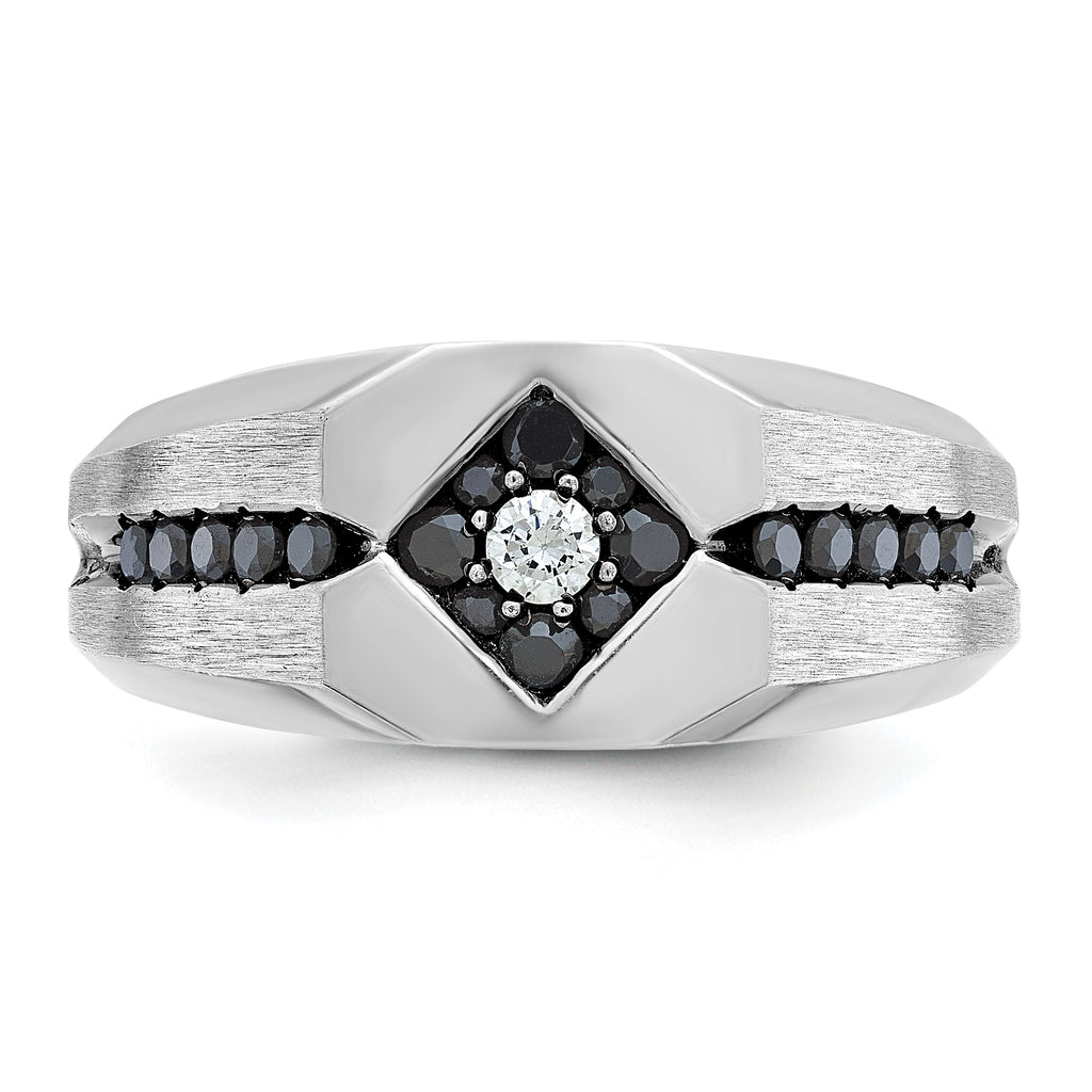 14k White Gold with Black Rhodium Men's Polished Satin and Grooved 1/2 Carat AA Quality Black and Wh - Sophia Jewelers
