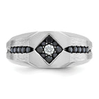 14k White Gold with Black Rhodium Men's Polished Satin and Grooved 1/2 Carat AA Quality Black and Wh - Sophia Jewelers