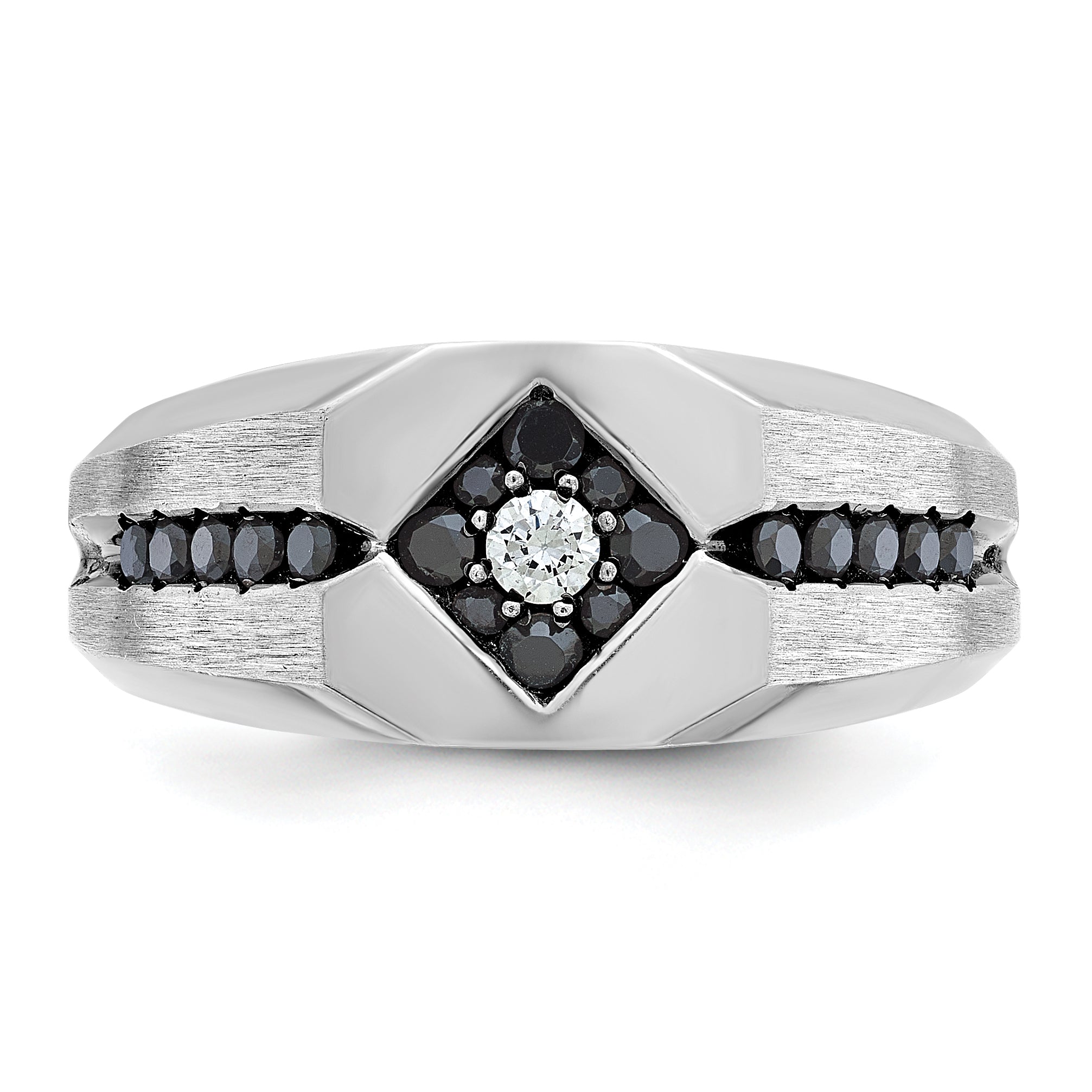 14k White Gold with Black Rhodium Men's Polished Satin and Grooved 1/2 Carat AA Quality Black and Wh - Sophia Jewelers