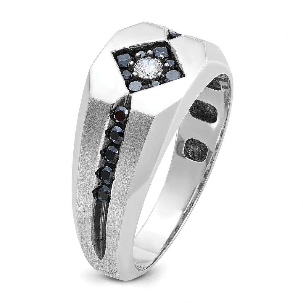 14k White Gold with Black Rhodium Men's Polished Satin and Grooved 1/2 Carat AA Quality Black and Wh - Sophia Jewelers
