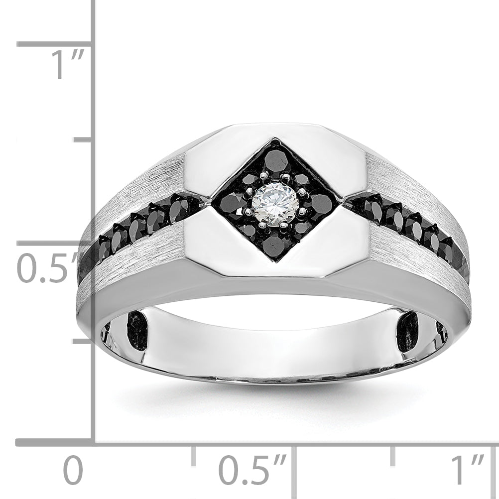 14k White Gold with Black Rhodium Men's Polished Satin and Grooved 1/2 Carat AA Quality Black and Wh Secondary image
