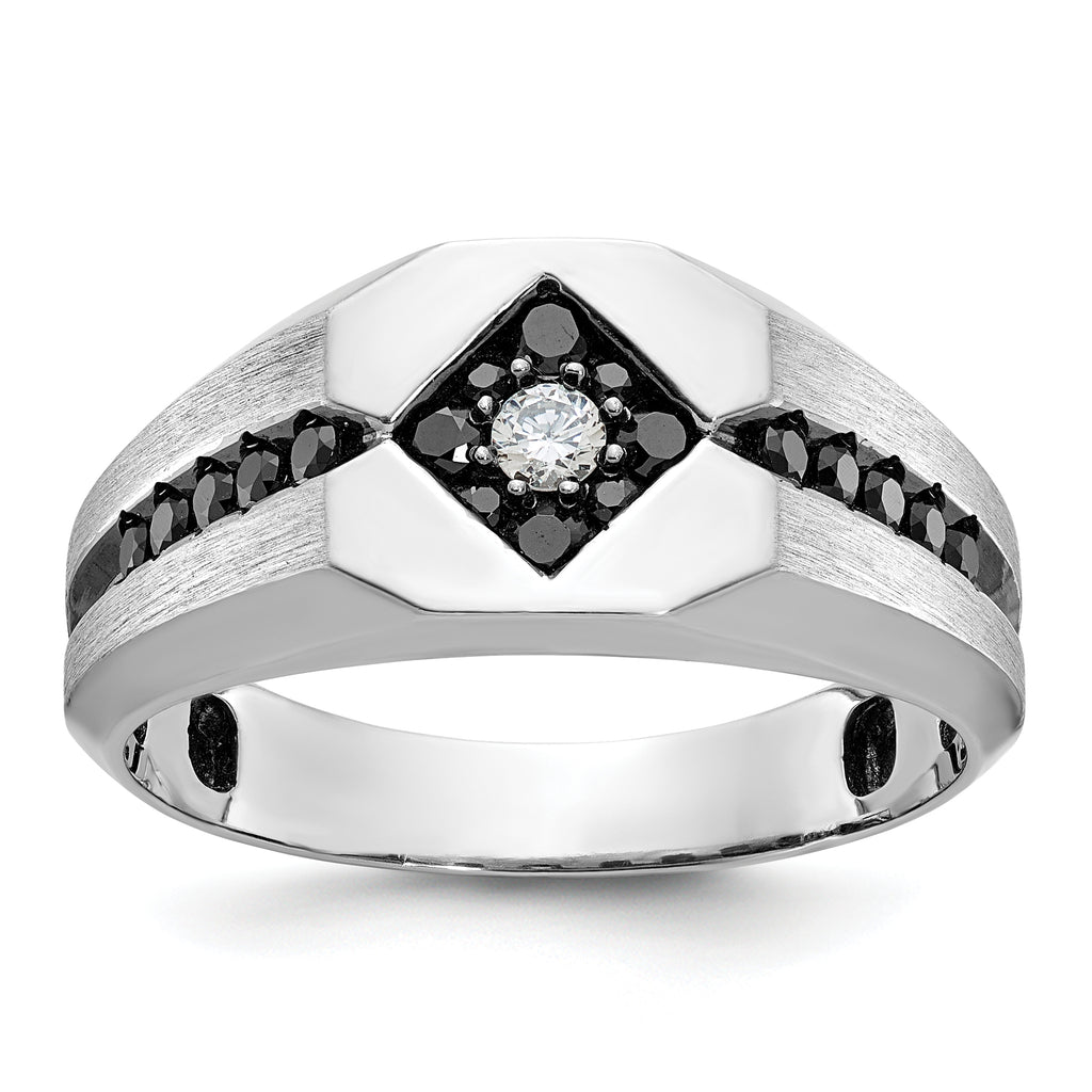 14k White Gold with Black Rhodium Men's Polished Satin and Grooved 1/2 Carat AA Quality Black and Wh - Sophia Jewelers