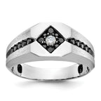14k White Gold with Black Rhodium Men's Polished Satin and Grooved 1/2 Carat AA Quality Black and Wh - Sophia Jewelers