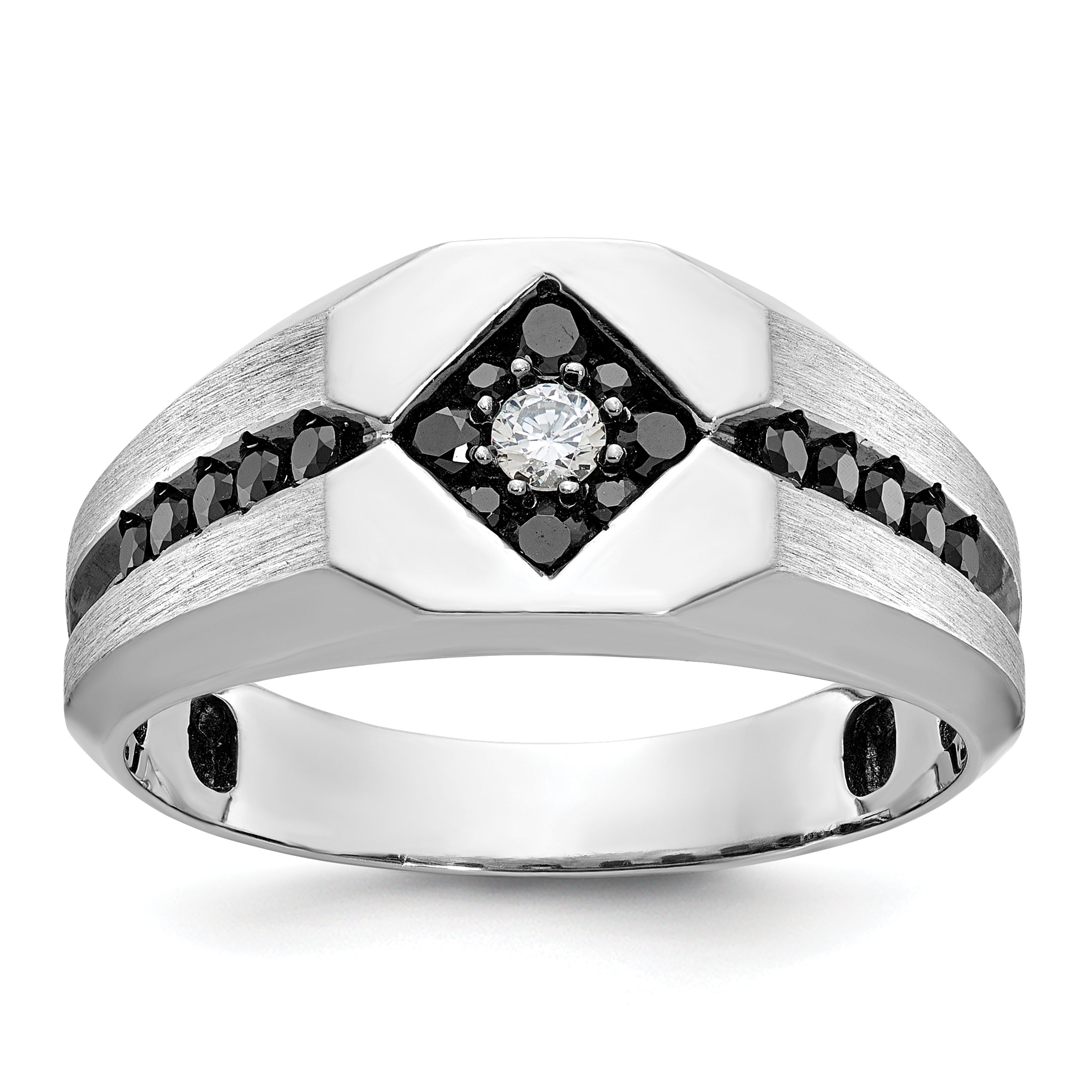 14k White Gold with Black Rhodium Men's Polished Satin and Grooved 1/2 Carat AA Quality Black and Wh - Sophia Jewelers