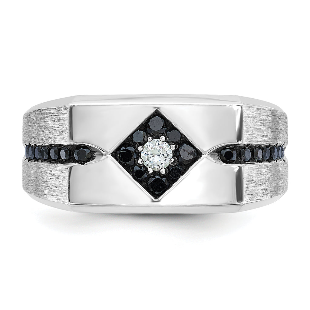 10k White Gold with Black Rhodium Men's Satin Black and White Diamond Complete Ring