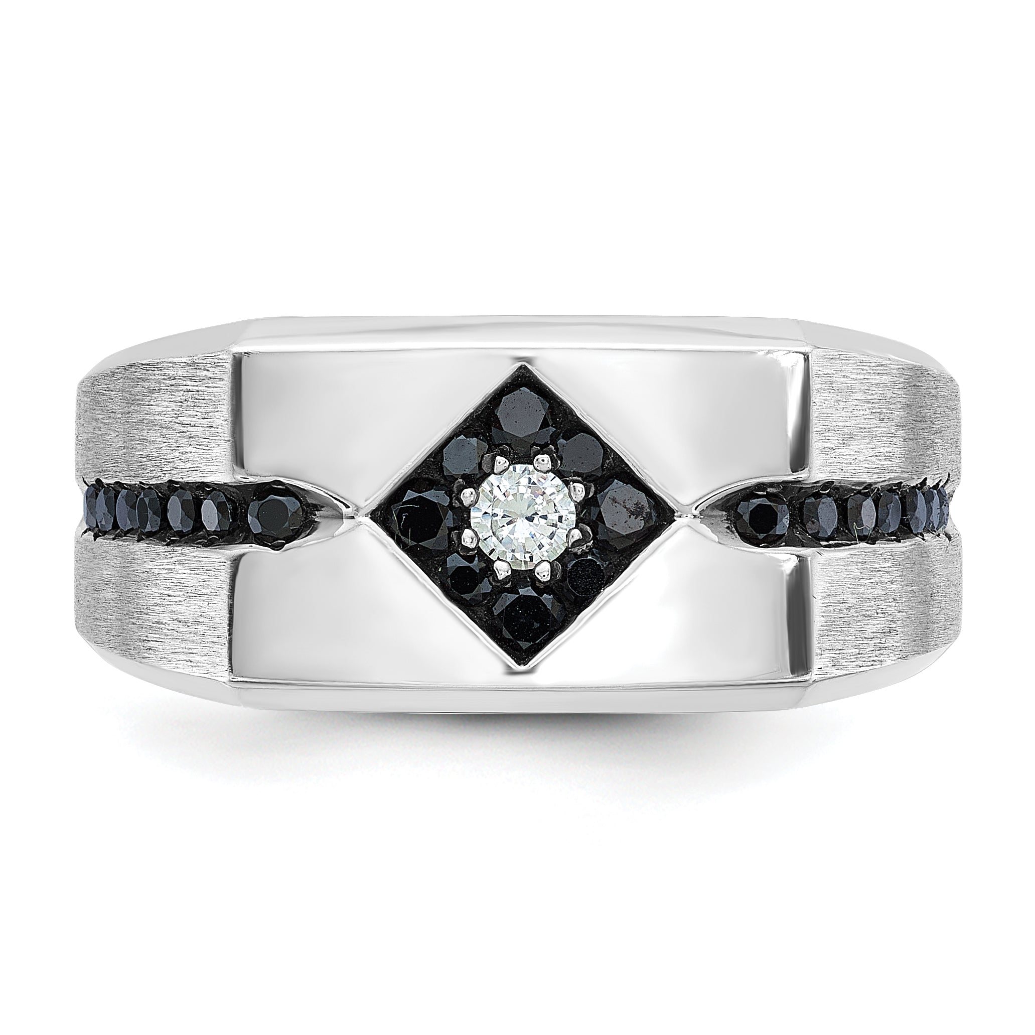 10k White Gold with Black Rhodium Men's Satin Black and White Diamond Complete Ring
