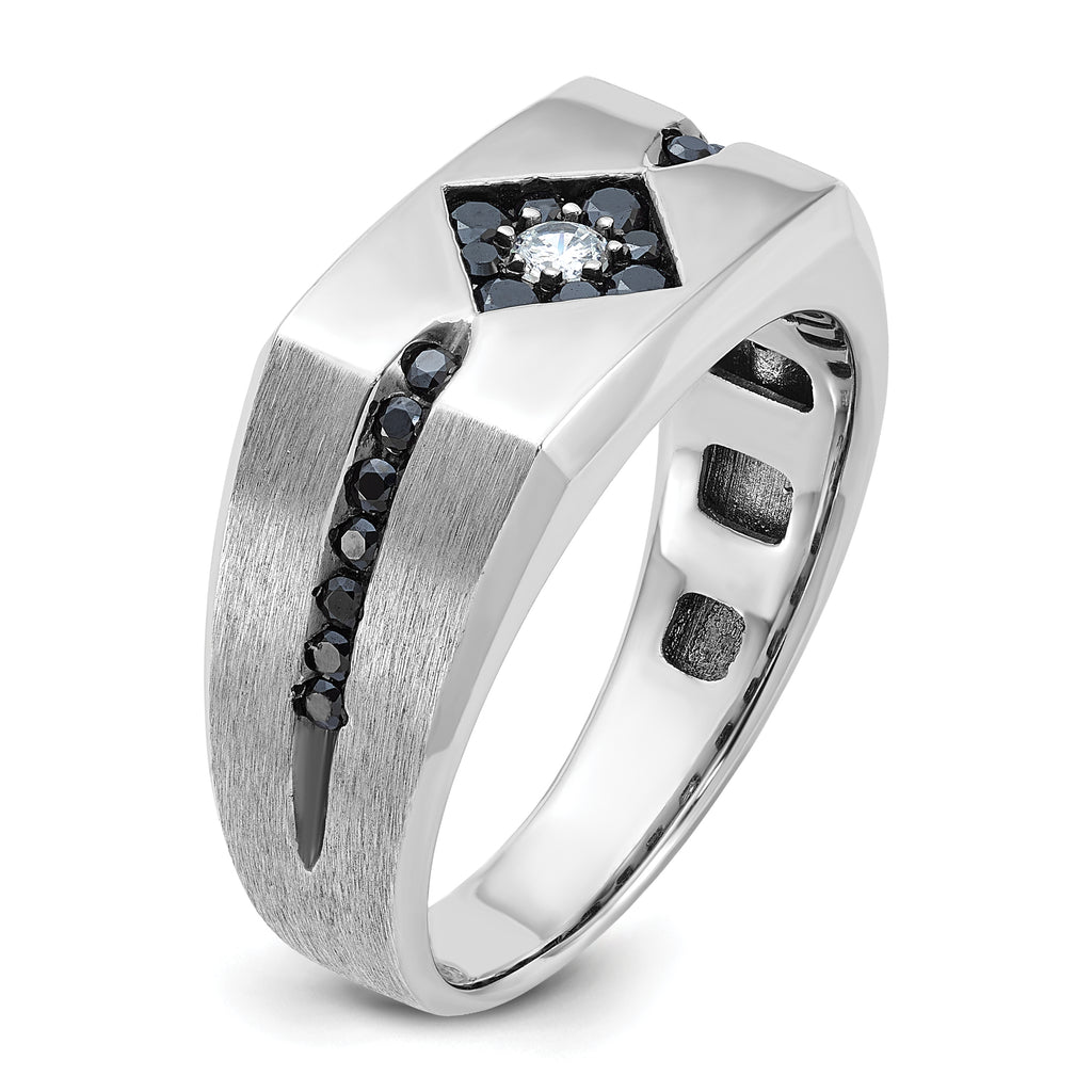 10k White Gold with Black Rhodium Men's Satin Black and White Diamond Complete Ring