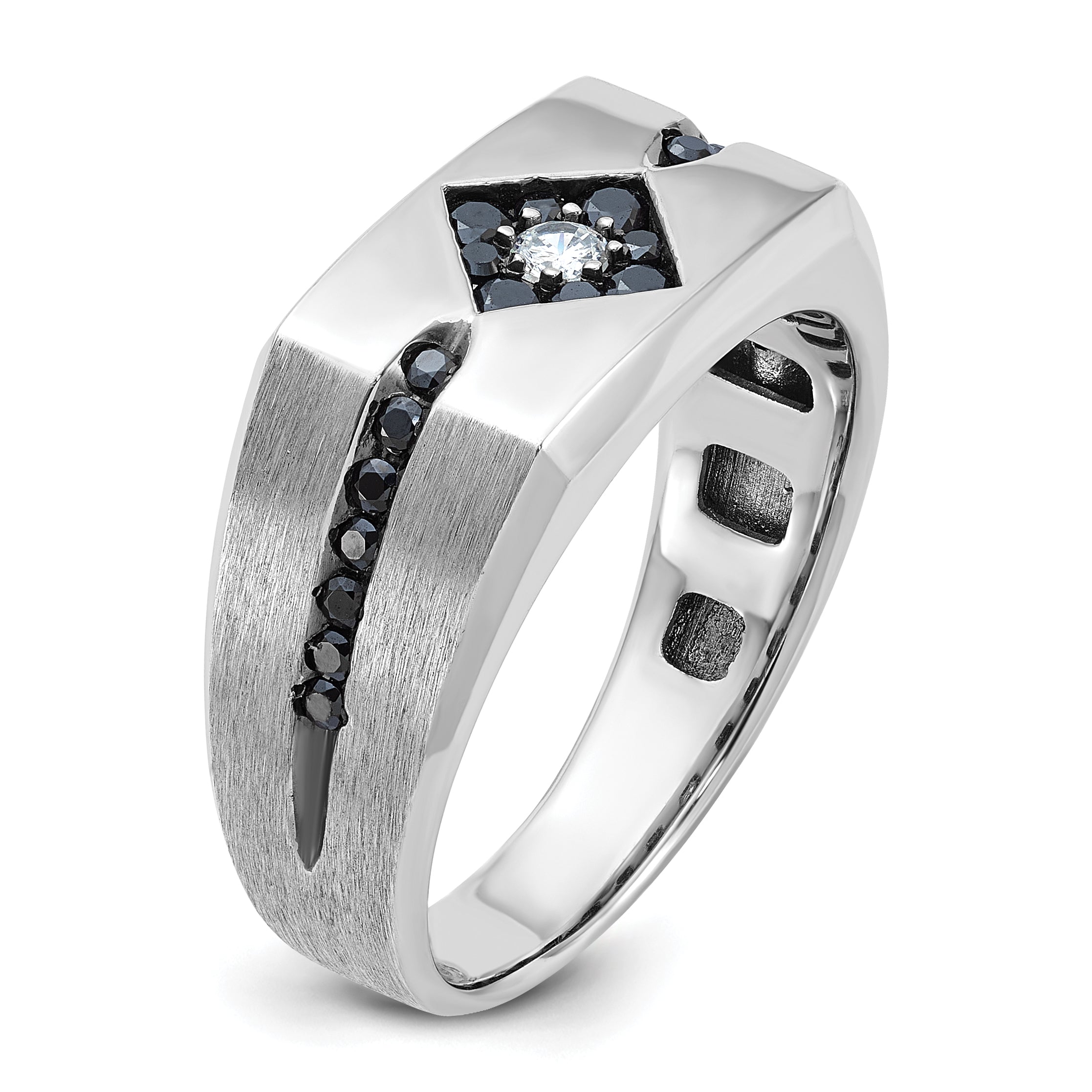 10k White Gold with Black Rhodium Men's Satin Black and White Diamond Complete Ring