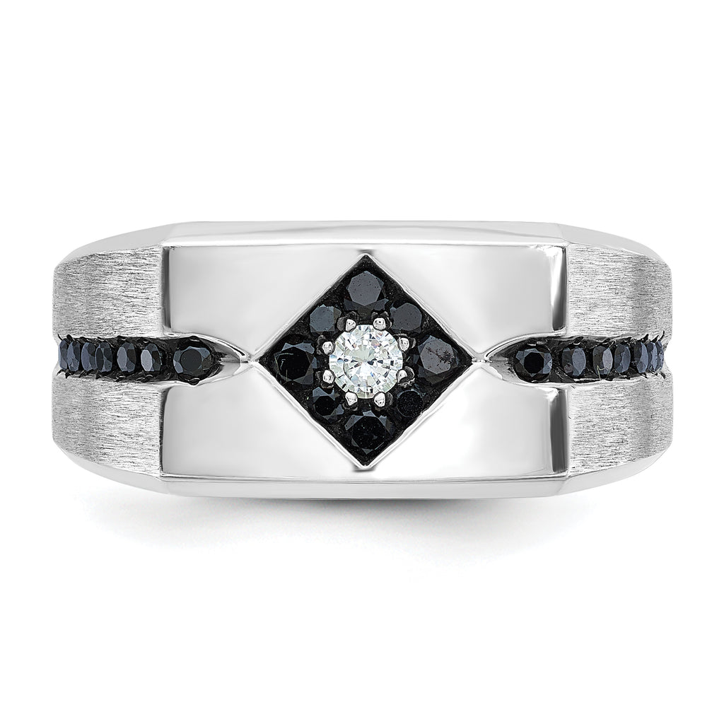14k White Gold with Black Rhodium Satin 5/8 carat Black and White Diamond Complete Mens Ring - Sophia Jewelers