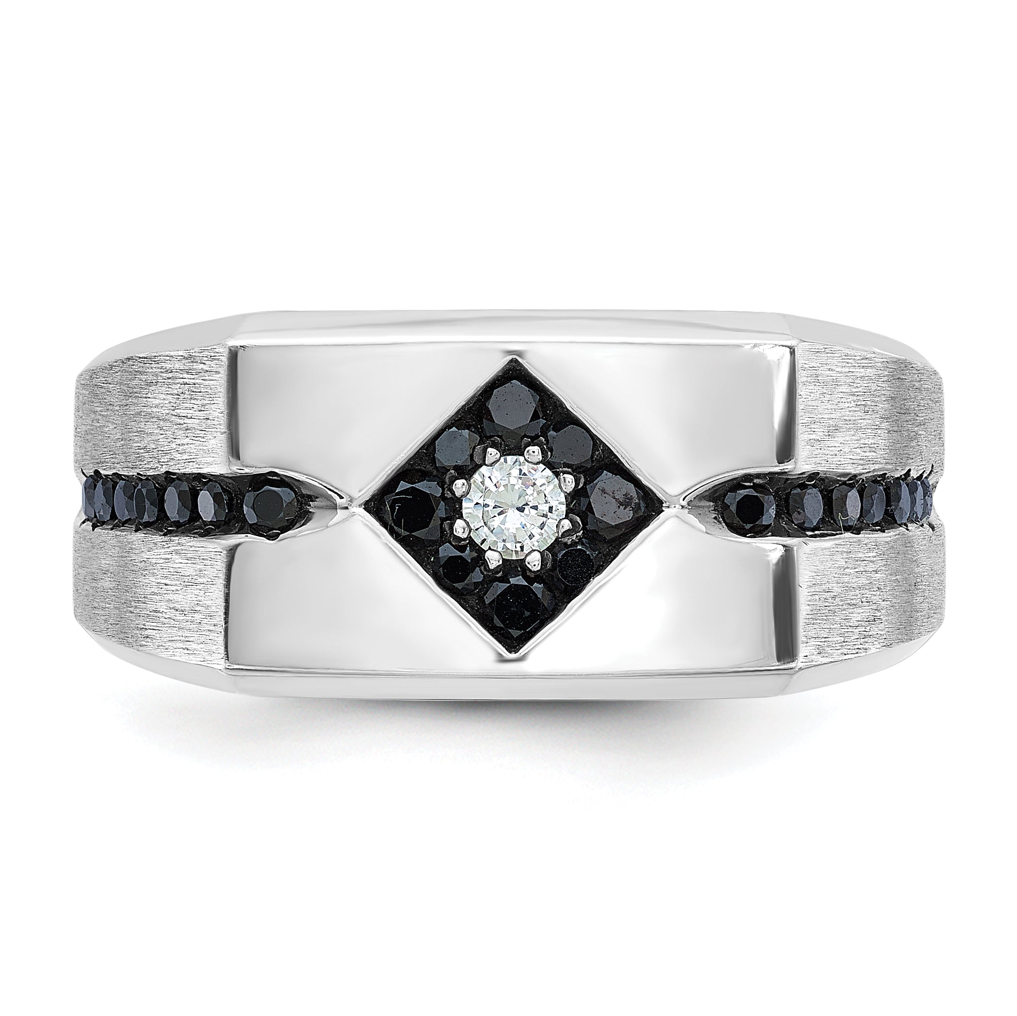 14k White Gold with Black Rhodium Satin 5/8 carat Black and White Diamond Complete Mens Ring - Sophia Jewelers