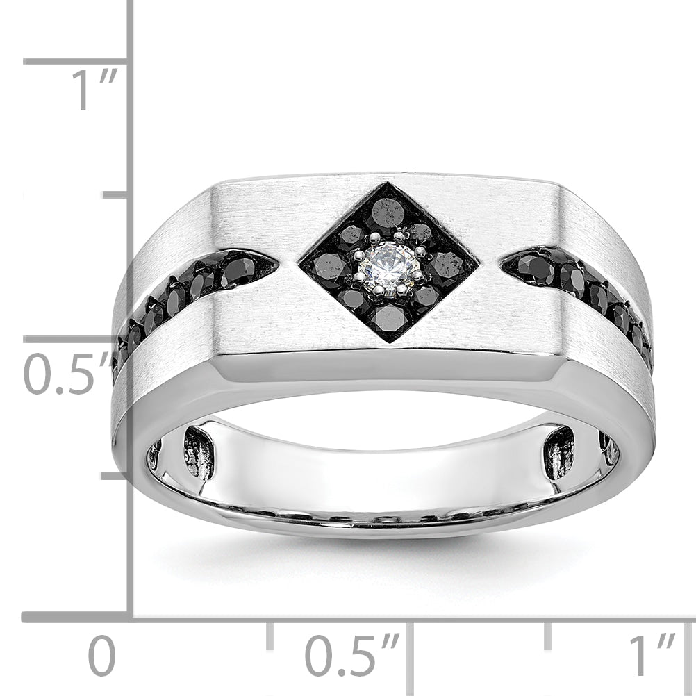 14k White Gold with Black Rhodium Satin 5/8 carat Black and White Diamond Complete Mens Ring - Sophia Jewelers