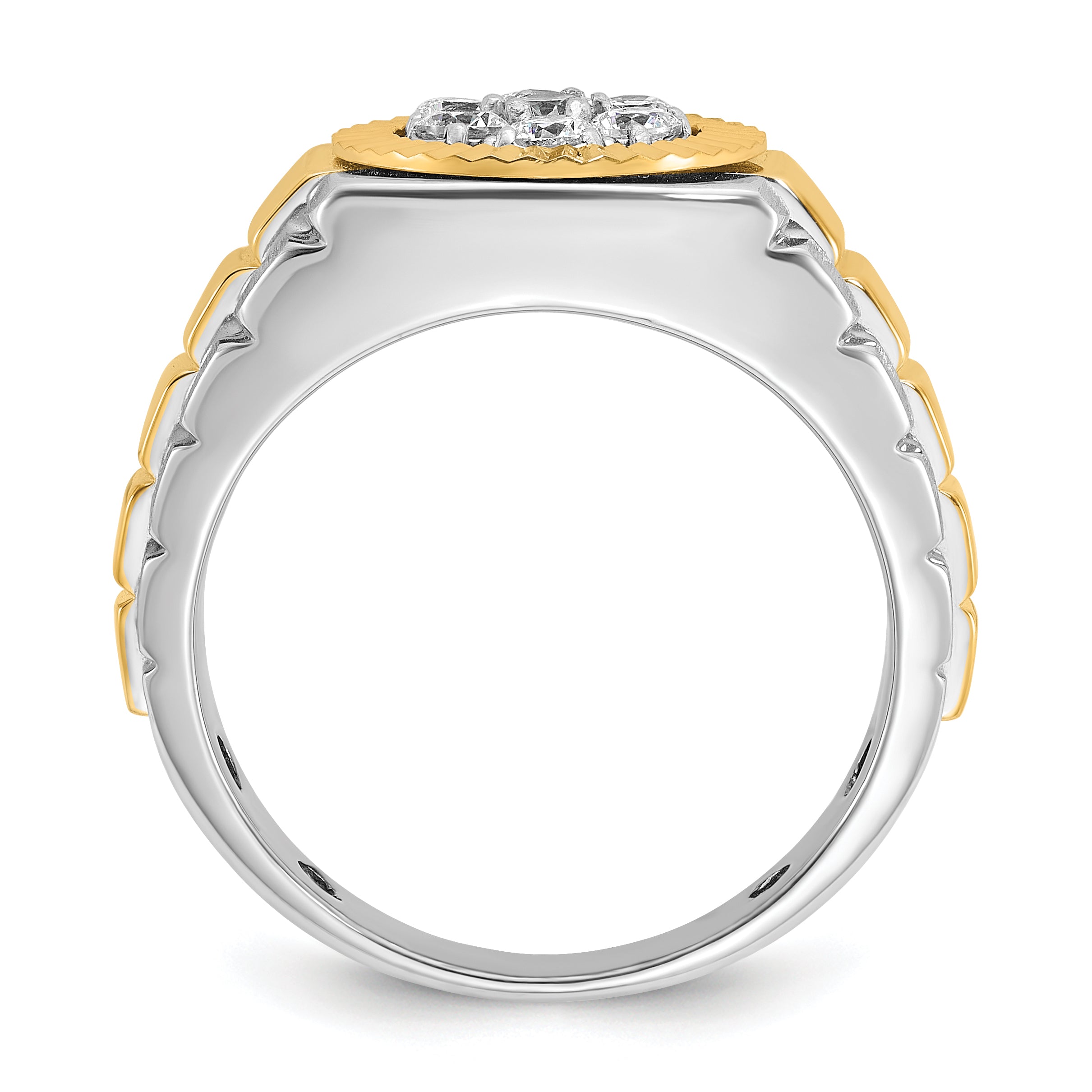 14k Two-Tone 1/2 carat Lab Grown Diamond VS/SI+ G+ Complete Ribbed Men's Cluster Ring