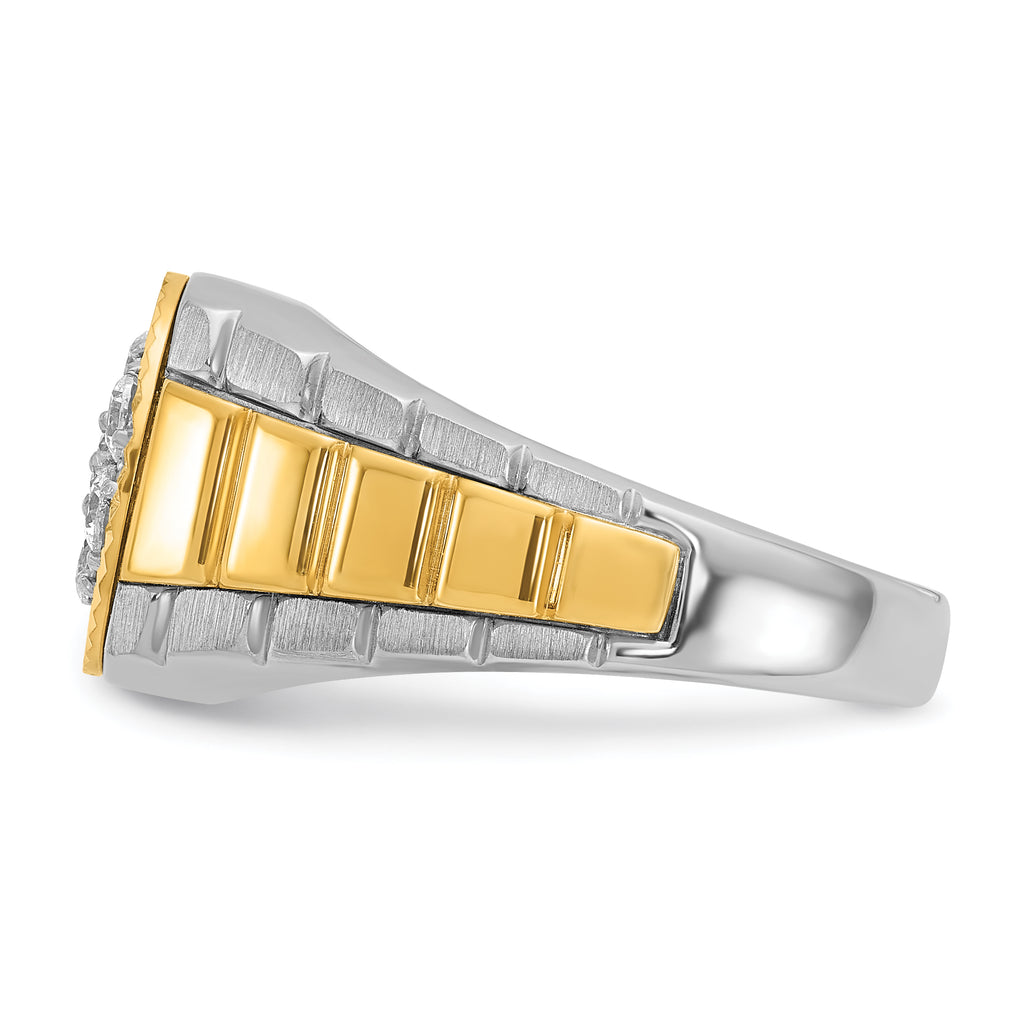 14k Two-Tone 1/2 carat Lab Grown Diamond VS/SI+ G+ Complete Ribbed Men's Cluster Ring