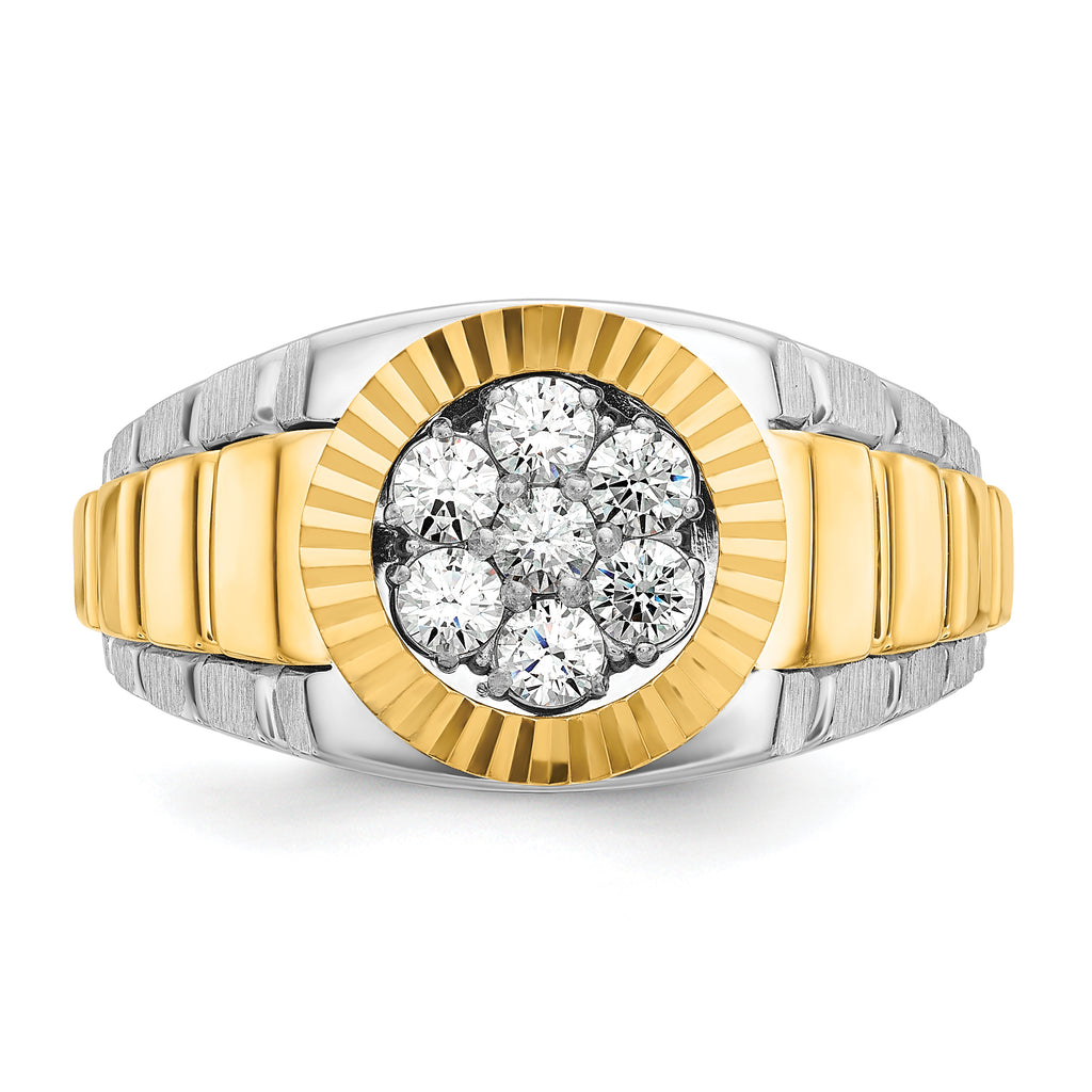 14k Two-Tone 1/2 carat Lab Grown Diamond VS/SI+ G+ Complete Ribbed Men's Cluster Ring