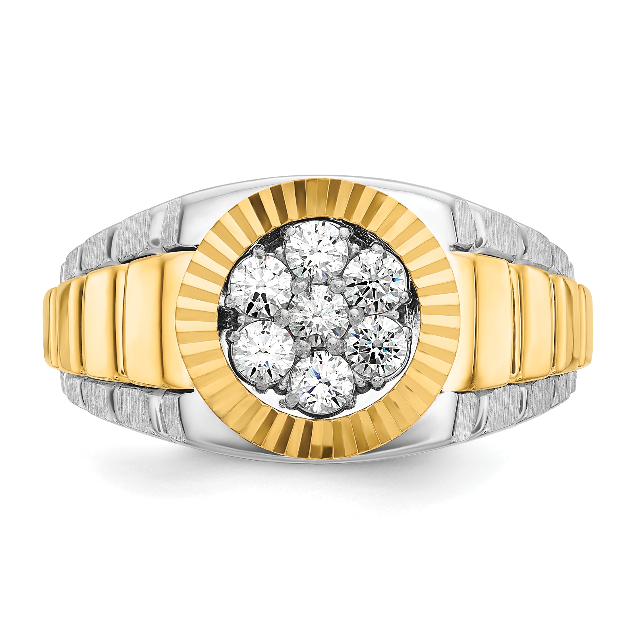 14k Two-Tone 1/2 carat Lab Grown Diamond VS/SI+ G+ Complete Ribbed Men's Cluster Ring