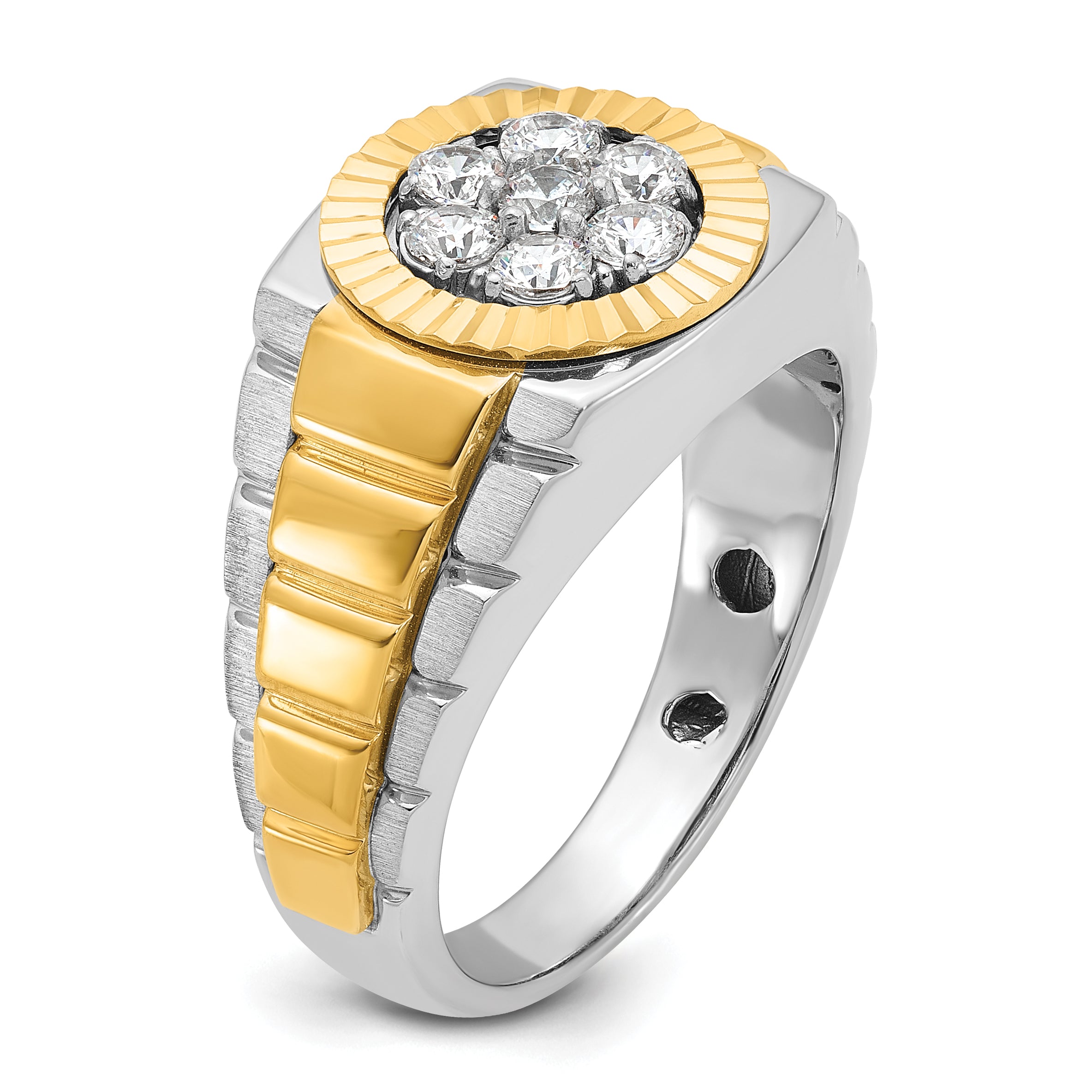 14k Two-Tone 1/2 carat Lab Grown Diamond VS/SI+ G+ Complete Ribbed Men's Cluster Ring