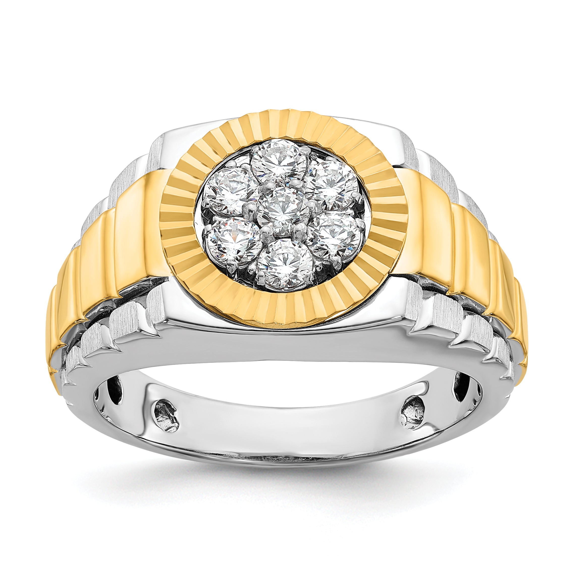 14k Two-Tone 1/2 carat Lab Grown Diamond VS/SI+ G+ Complete Ribbed Men's Cluster Ring Main image