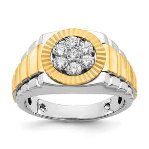 14k Two-Tone 1/2 carat Lab Grown Diamond VS/SI+ G+ Complete Ribbed Men's Cluster Ring