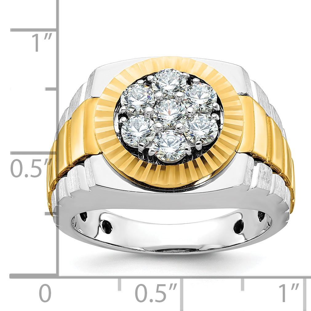 10k Two-tone Men's Polished Satin and Textured 1 Carat A Quality Diamond Ring