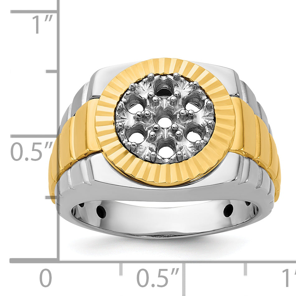 14k Two-tone Mens Polished Satin and Textured Cluster Ring Mounting, Mounting Only - Sophia Jewelers
