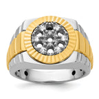 14k Two-tone Mens Polished Satin and Textured Cluster Ring Mounting, Mounting Only - Sophia Jewelers
