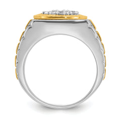 14k Two-tone Men's Polished Satin and Textured 1 Carat Lab Grown Diamond Ring - Sophia Jewelers