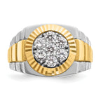 14k Two-tone Mens Polished Satin and Textured 1 Carat AA Diamond Cluster Ring - Sophia Jewelers