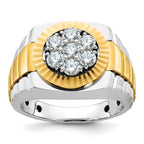 14k Two-tone Mens Polished Satin and Textured 1 Carat AA Diamond Cluster Ring - Sophia Jewelers