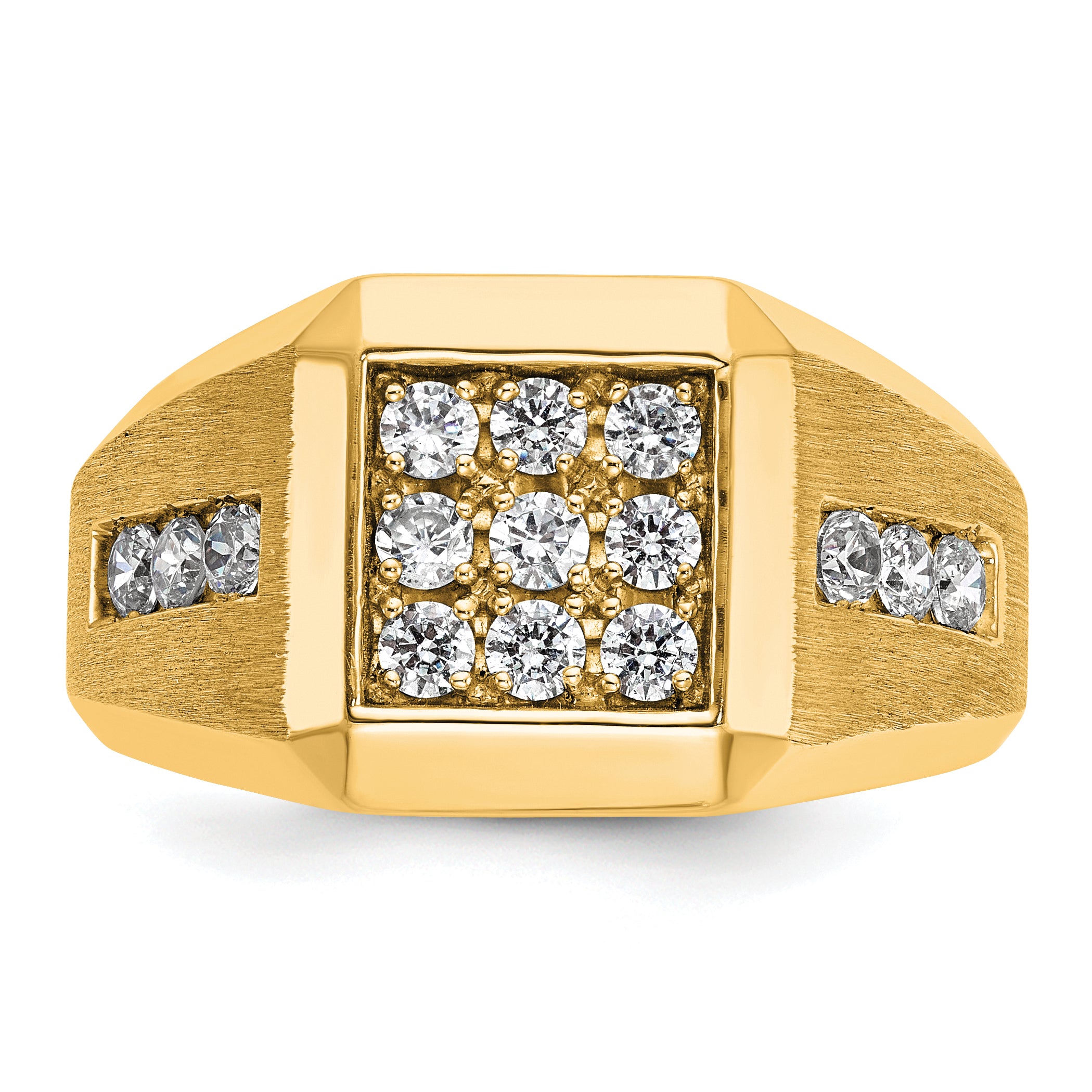 10k Men's Polished and Satin 1 Carat A Quality Diamond Square Cluster Ring