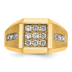 10k Men's Polished and Satin 1 Carat A Quality Diamond Square Cluster Ring