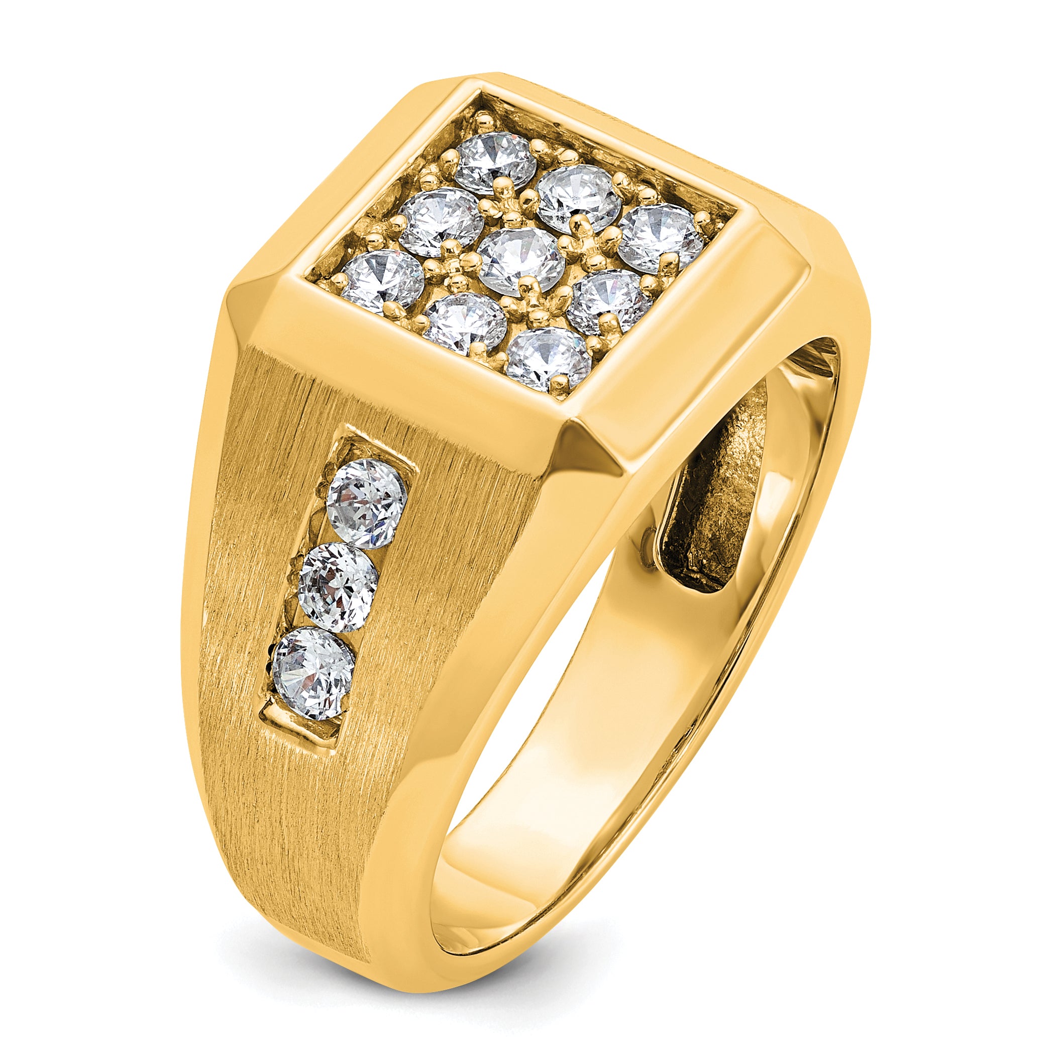 10k Men's Polished and Satin 1 Carat A Quality Diamond Square Cluster Ring