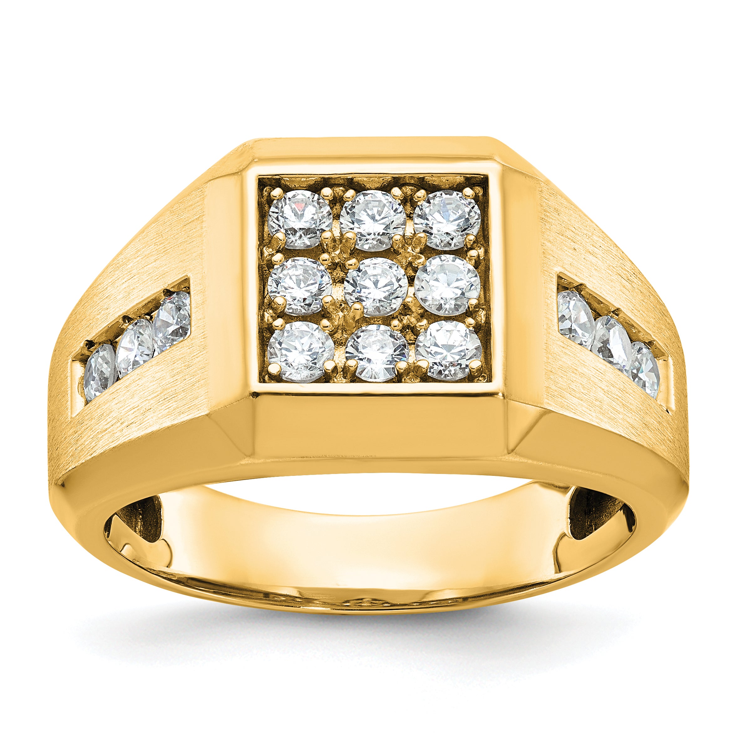 10k Men's Polished and Satin 1 Carat A Quality Diamond Square Cluster Ring