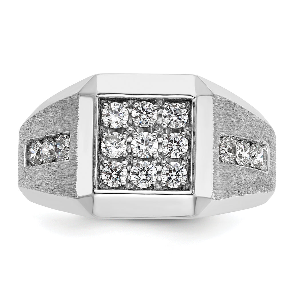 14k White Gold Men's Polished and Satin 1 Carat AA Quality Diamond Square Cluster Ring - Sophia Jewelers