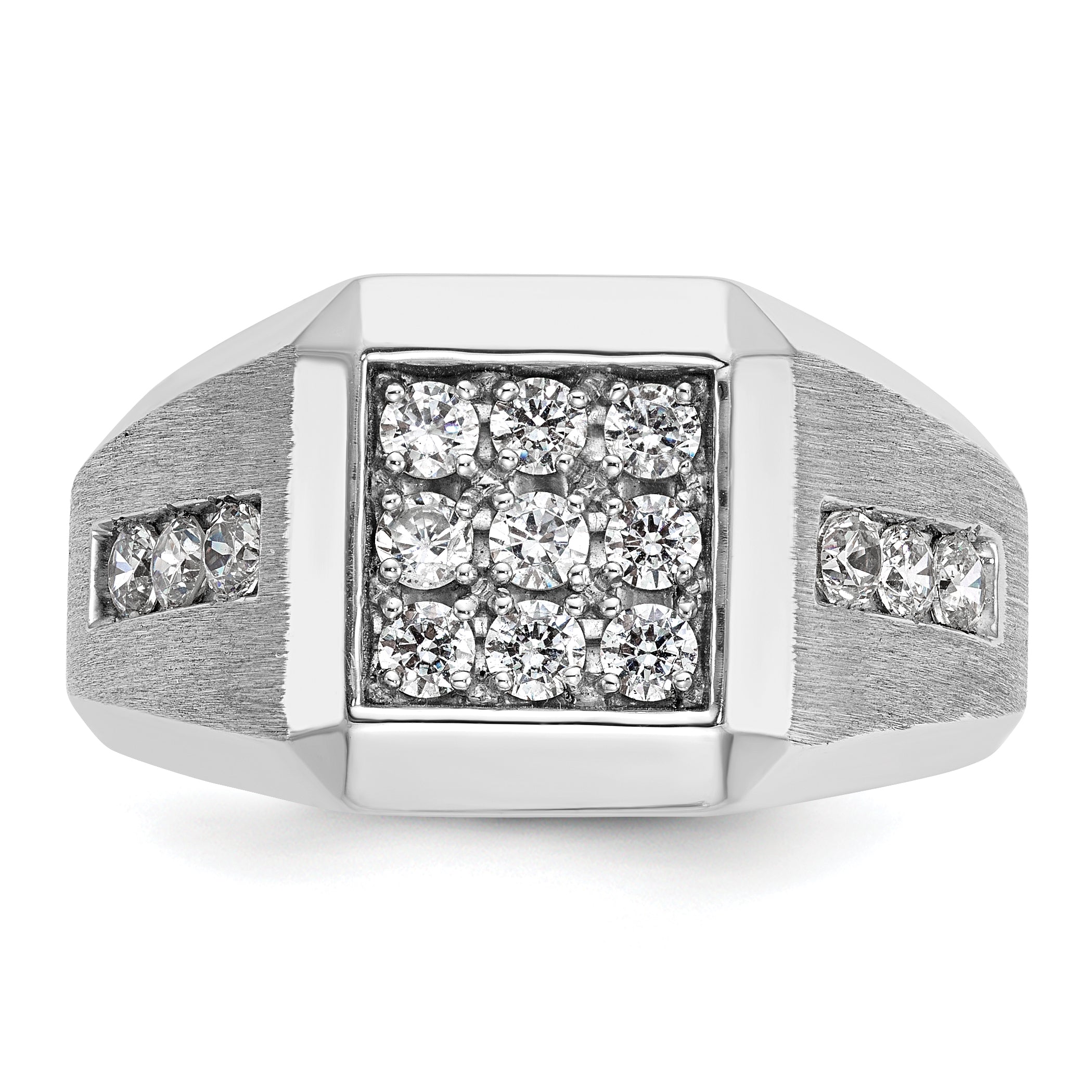 10k White Gold Men's Polished and Satin Square Cluster Ring Mounting, Mounting Only - Sophia Jewelers