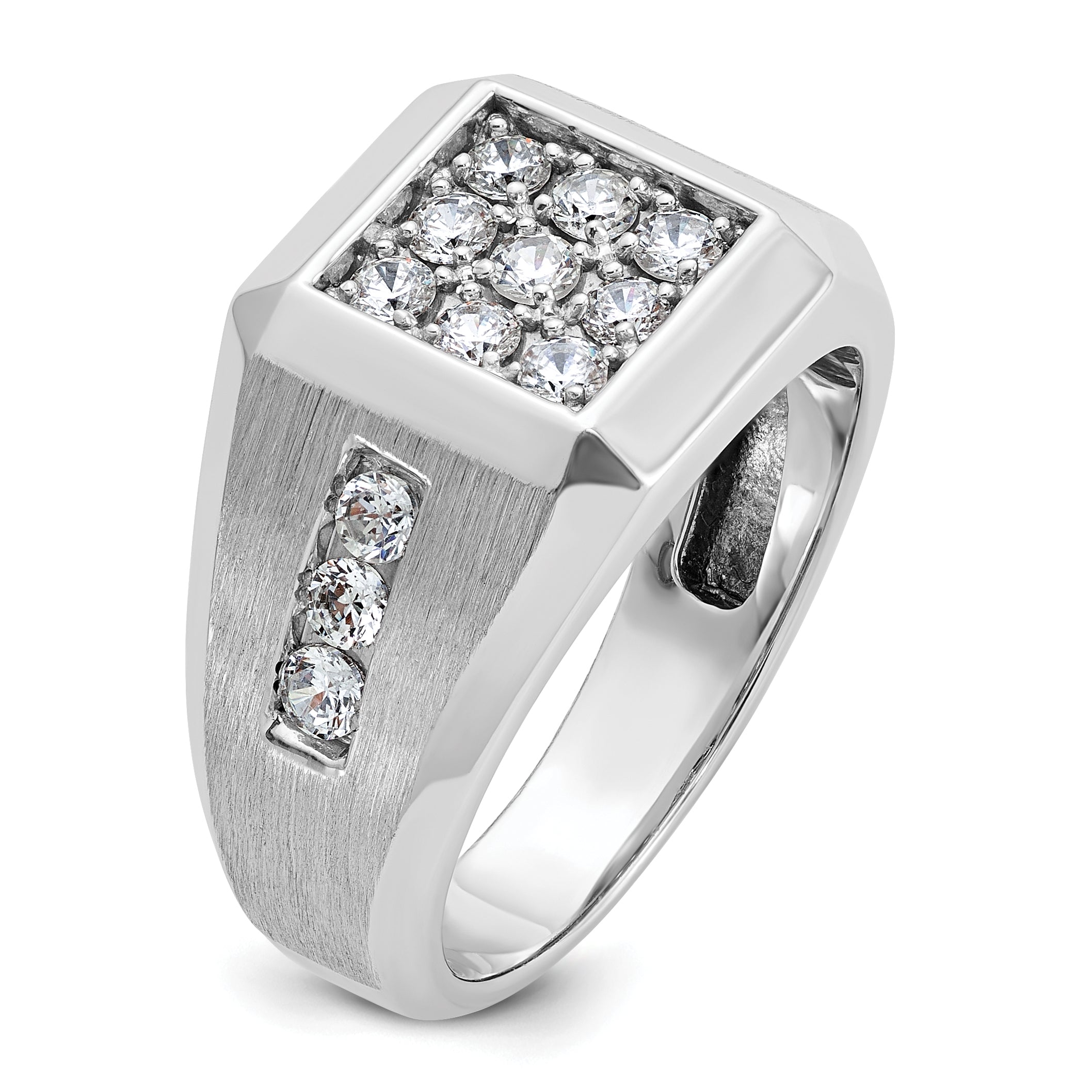 14k White Gold Men's Polished and Satin 1 Carat AA Quality Diamond Square Cluster Ring - Sophia Jewelers