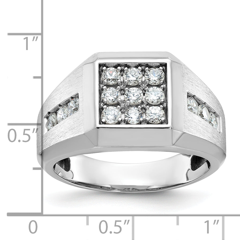 14k White Gold Men's Polished and Satin 1 Carat AA Quality Diamond Square Cluster Ring - Sophia Jewelers