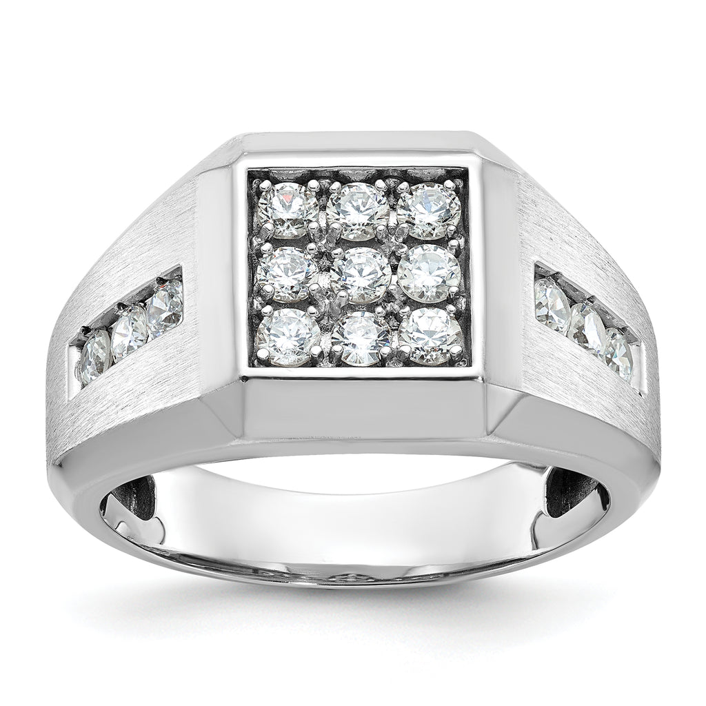 10k White Gold Men's Polished and Satin Square Cluster Ring Mounting, Mounting Only - Sophia Jewelers