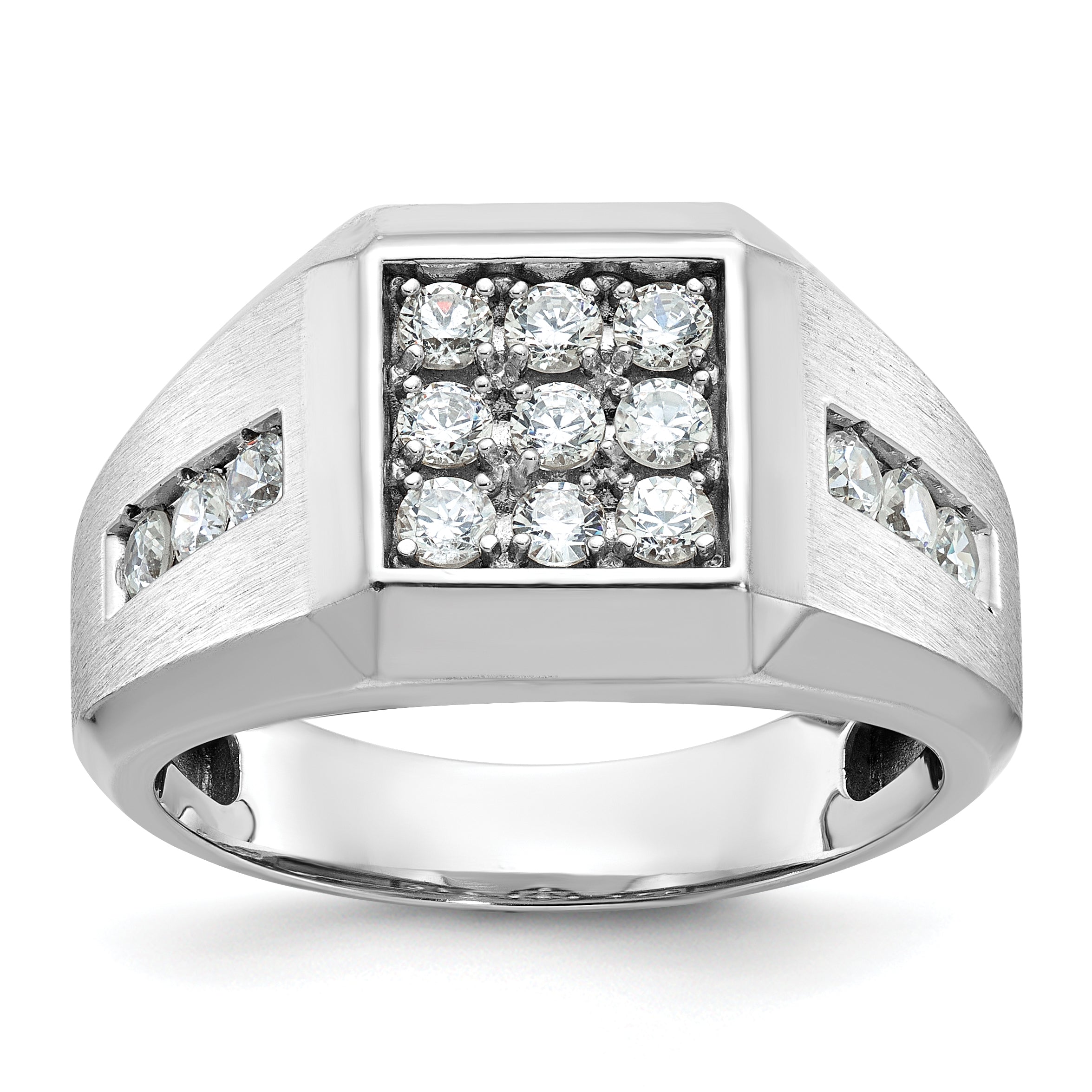 14k White Gold Men's Polished and Satin 1 Carat Lab Grown Diamond Square Cluster Ring - Sophia Jewelers