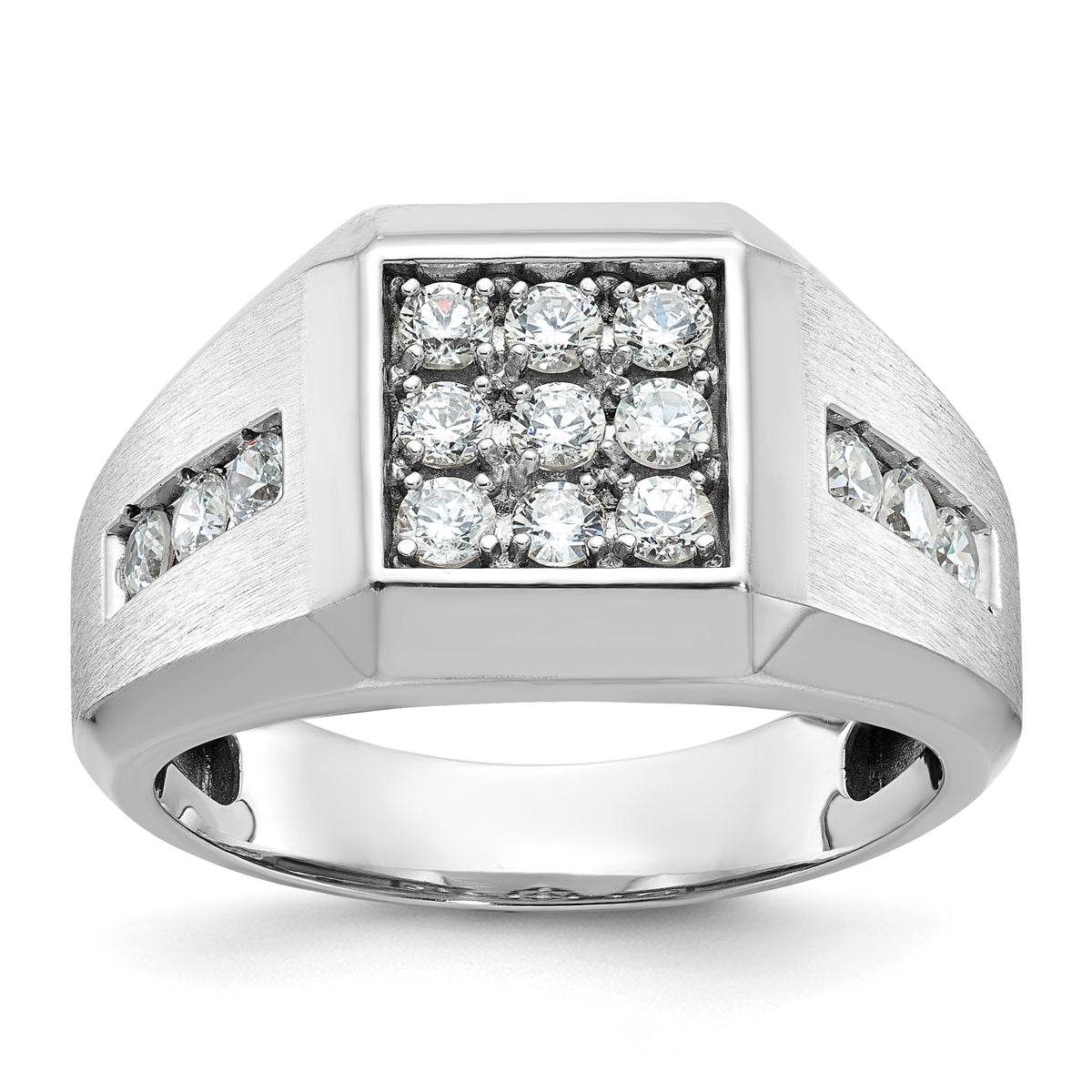 14k White Gold Men's Polished and Satin 1 Carat Lab Grown Diamond Square Cluster Ring - Sophia Jewelers