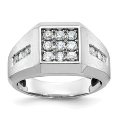14k White Gold Men's Polished and Satin 1 Carat Lab Grown Diamond Square Cluster Ring - Sophia Jewelers