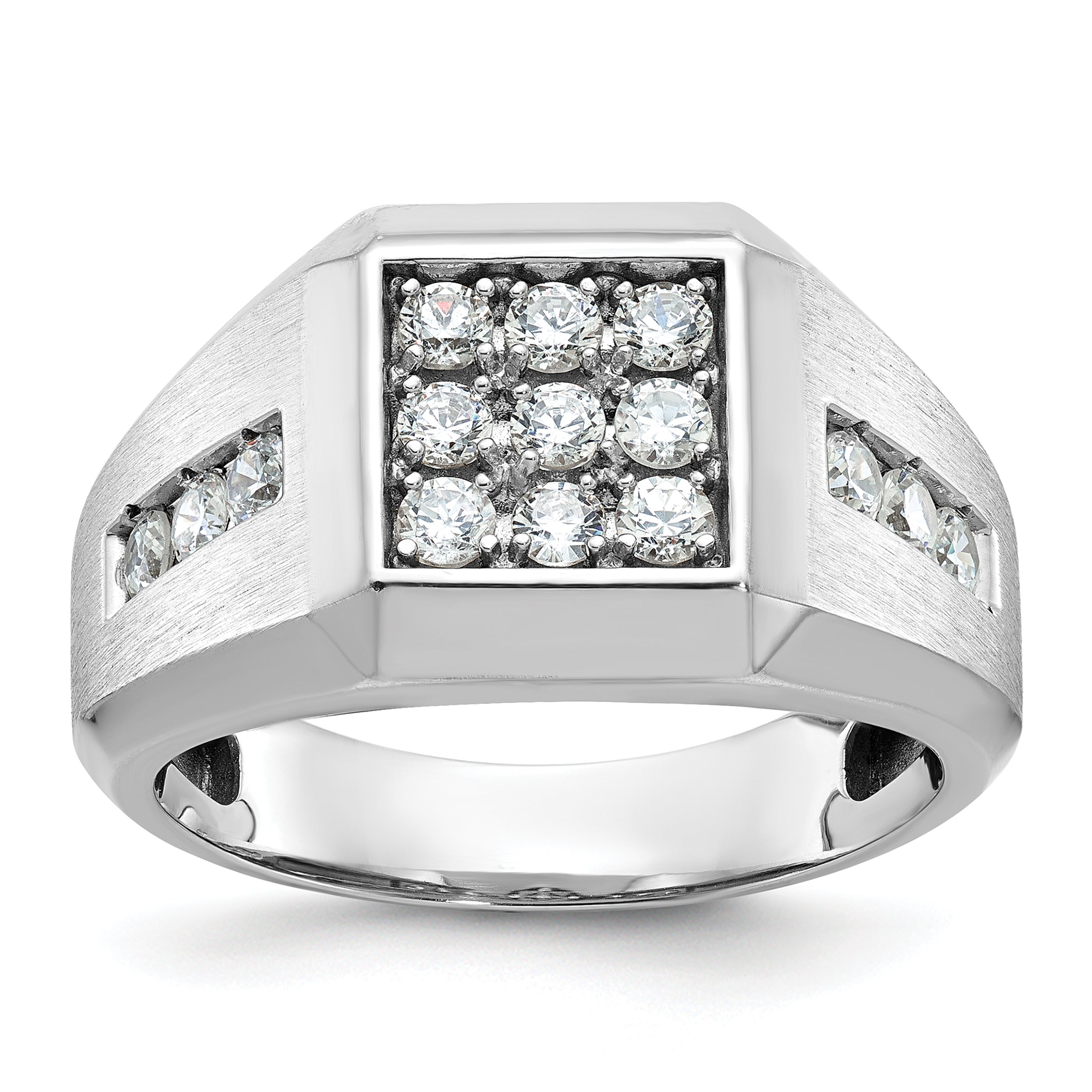 14k White Gold Men's Polished and Satin 1 Carat AA Quality Diamond Square Cluster Ring - Sophia Jewelers