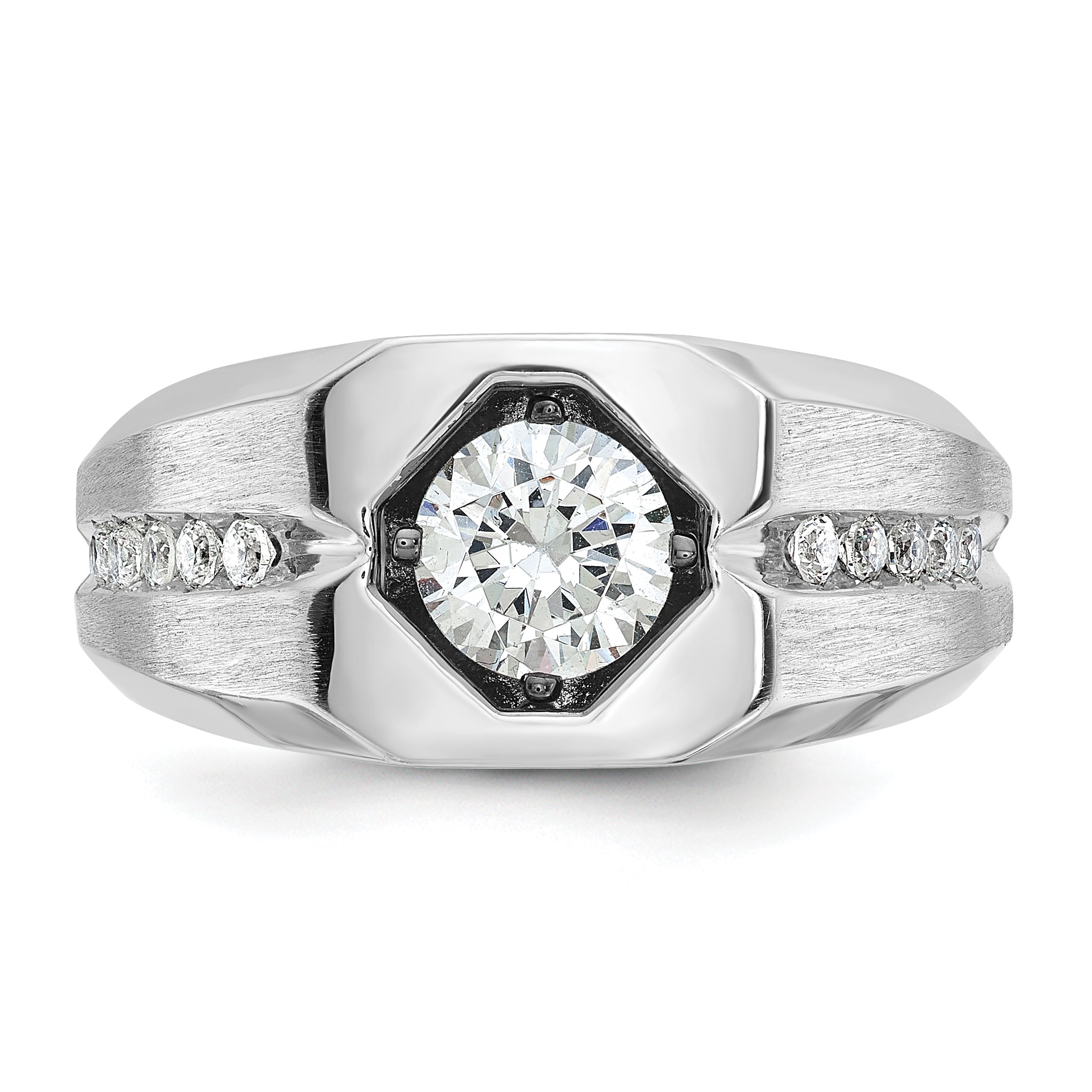 14k White Gold Mens Polished and Satin Diamond Ring Mounting, Mounting Only - Sophia Jewelers