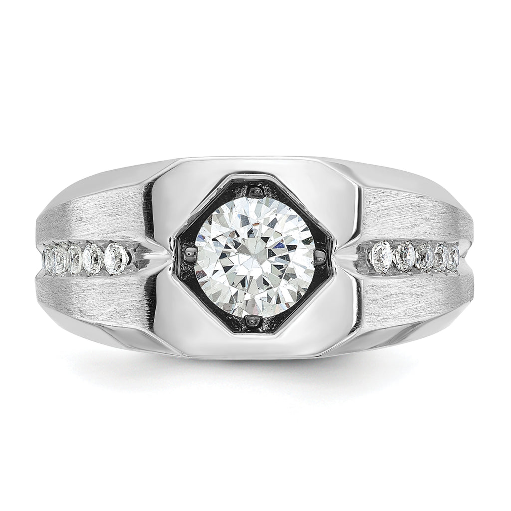 14k White Gold Mens Polished and Satin 1/5 carat Diamond Semi-mount Ring, Mounting Only - Sophia Jewelers