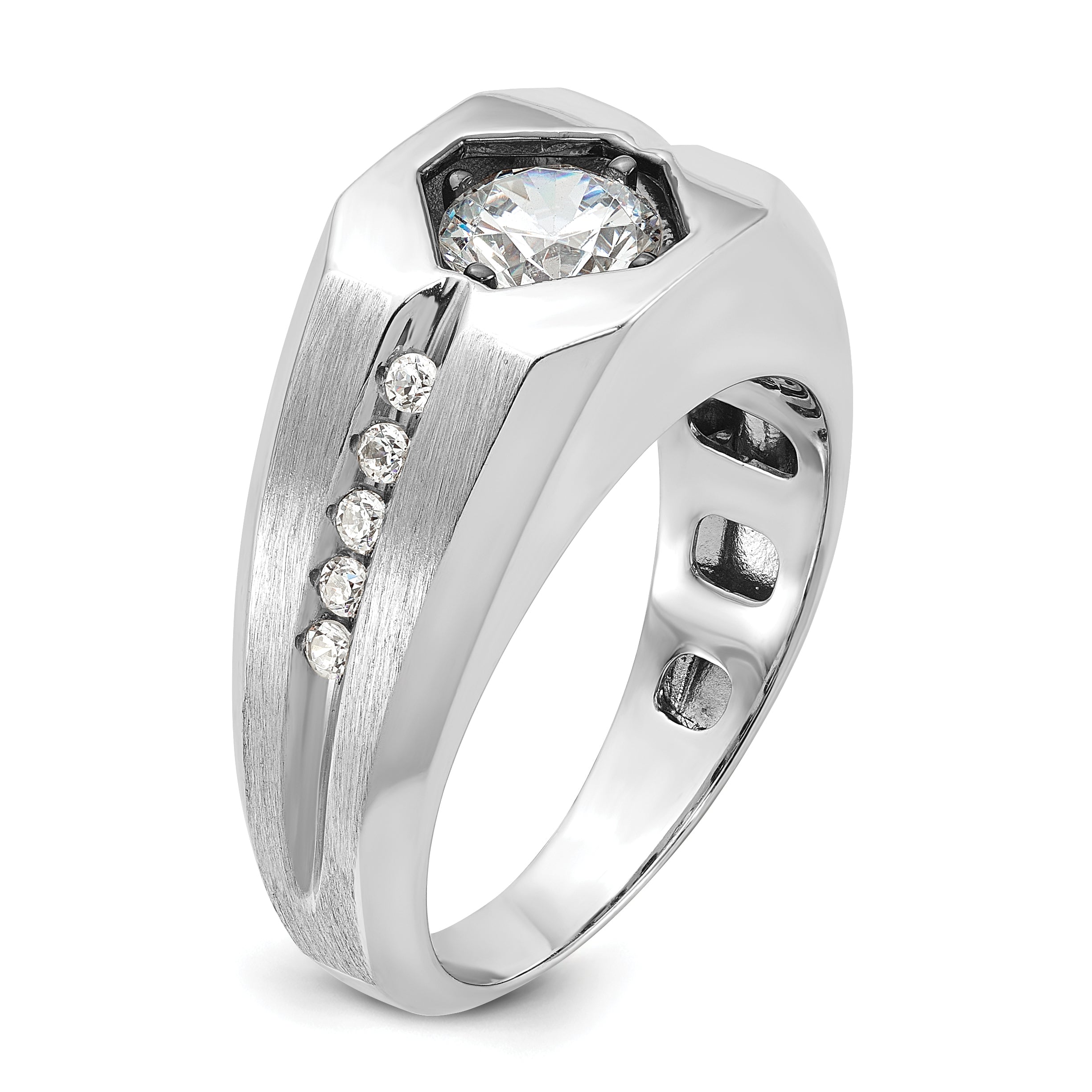 14k White Gold Mens Polished and Satin Diamond Ring Mounting, Mounting Only - Sophia Jewelers